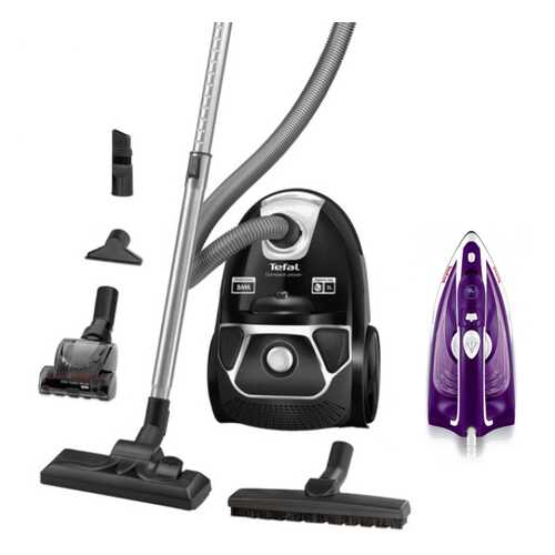 Комплект Пылесос Tefal Compact Power TW3985EA Black + Утюг Tefal FV1844E0 White/Purple в Техпорт